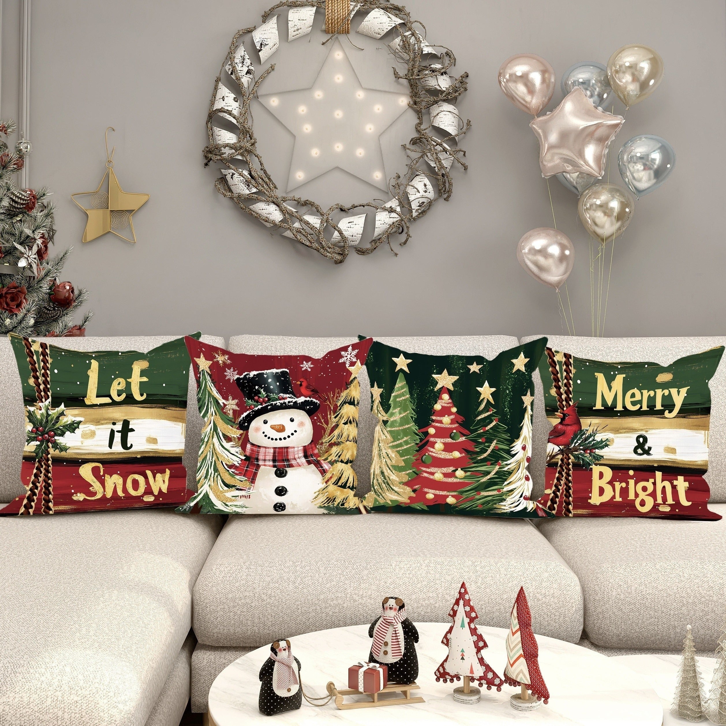 4-Delige Set Kerstkussenhoezen | Feestelijke Decoratieve Kussenhoezen voor Bank en Huis - Festich