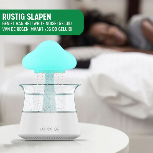 Verdo 4-in-1 Regendruppel Humidifier | Aroma diffuser + Essential Oil (Eucalyptus) + Afstandsbediening | White Noise Machine | Slaaptrainer