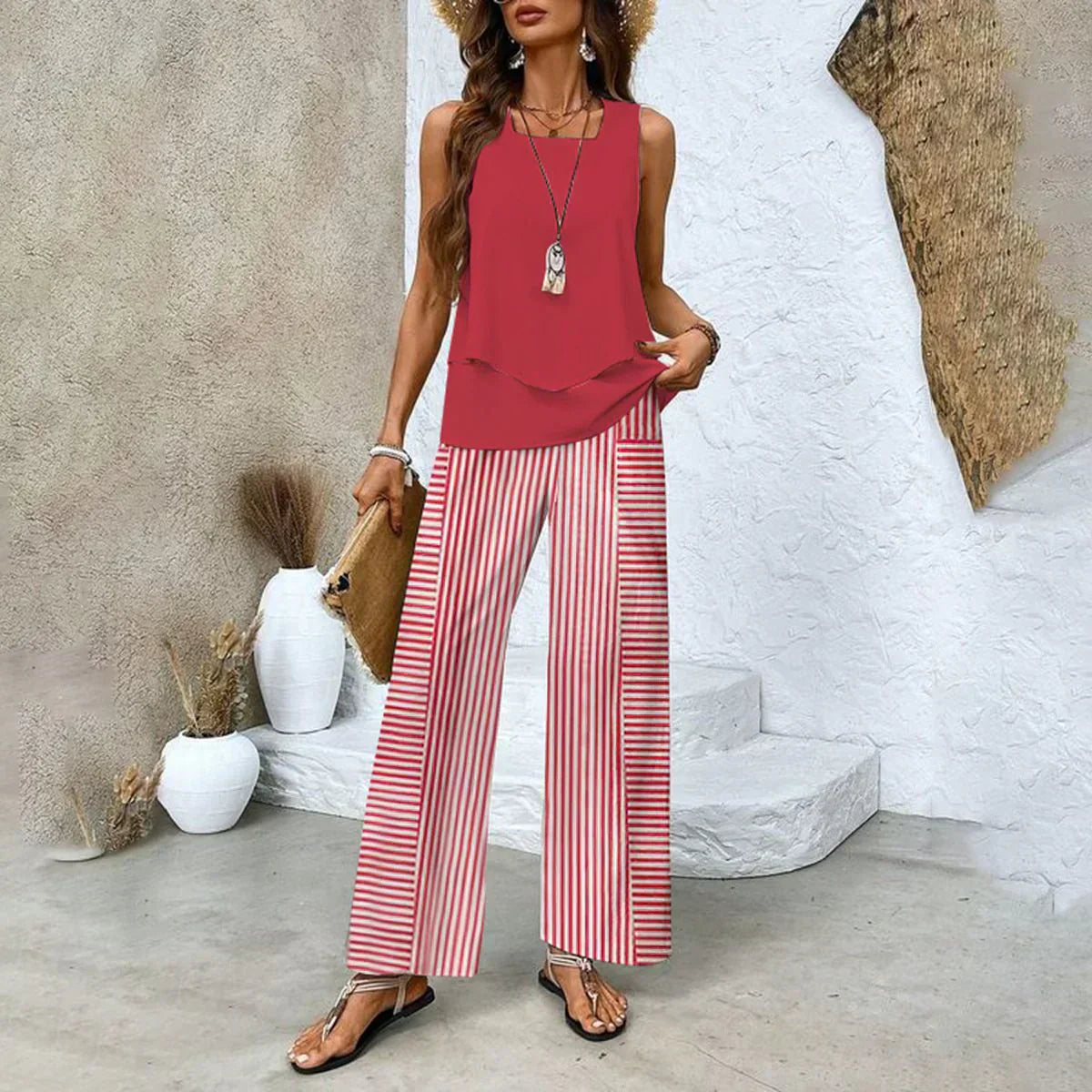 Dames Lente & Zomer Ademende Twee-delige Set [Mouwloze Top + Broek] - Dilvine