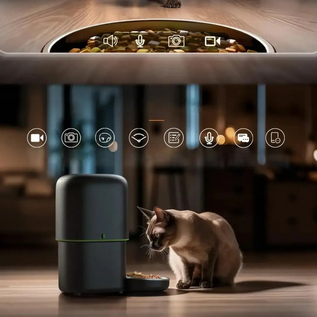 Automatische Kattenvoerbak met Camera | Slimme WiFi Voerautomaat voor Katten en Honden met Afstandsbediening - Campos