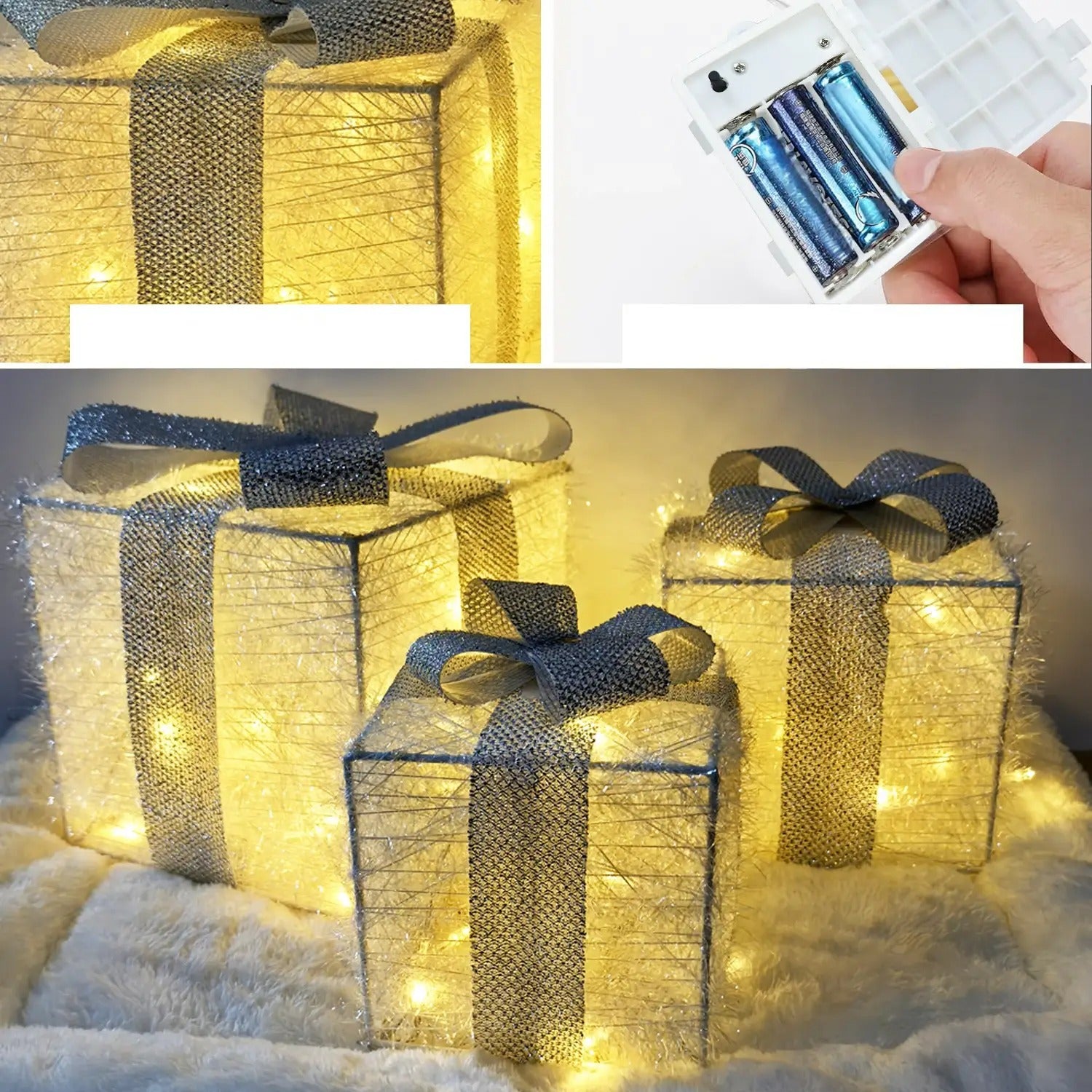 Kerst Verlichte Cadeau Dozen | LED Lichtdoos Set voor Binnen & Buiten Kerstdecoraties - GlowBox