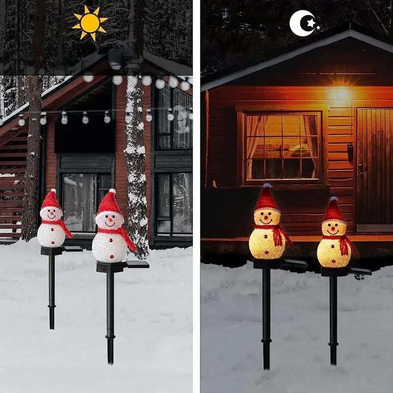 Zonne-Energie Sneeuwman Lichtslingers Stakes | Buiten Kerstmis Tuin Decoratie voor Paden, Gras, & Patio - PowSnow