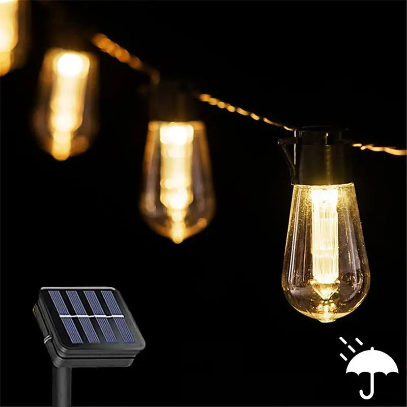 Zonne-Energie LED Gloeilamp Sfeerlampjes | IP65 Waterdichte Vintage Buitenkrans voor Kerstmis, Tuin, & Feest Decoratie - EdiBulb