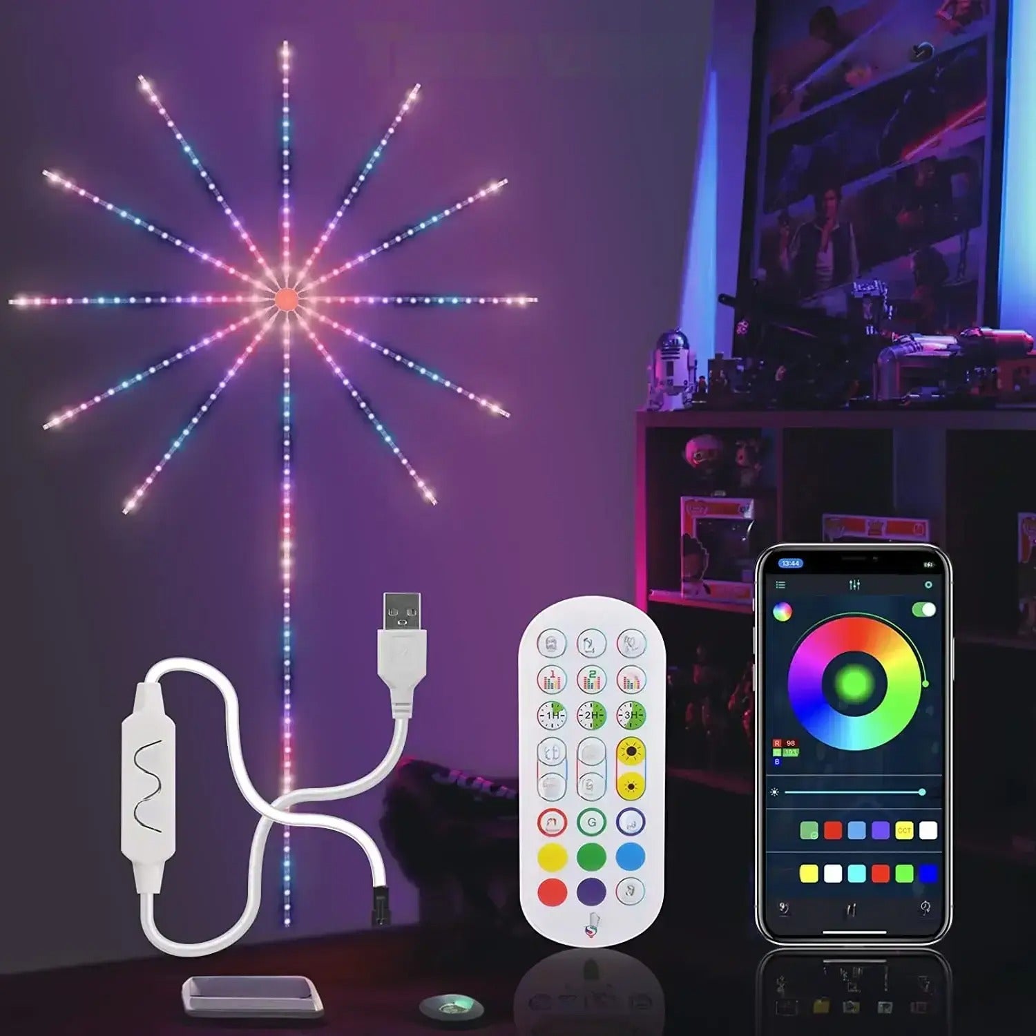 Nieuw jaar vuurwerk Bluetooth LED-Slingerlicht Strip | Slimme Afstandsbediening voor Feestelijke Verlichting voor Kerstvakantiedecoratie - FestStrip