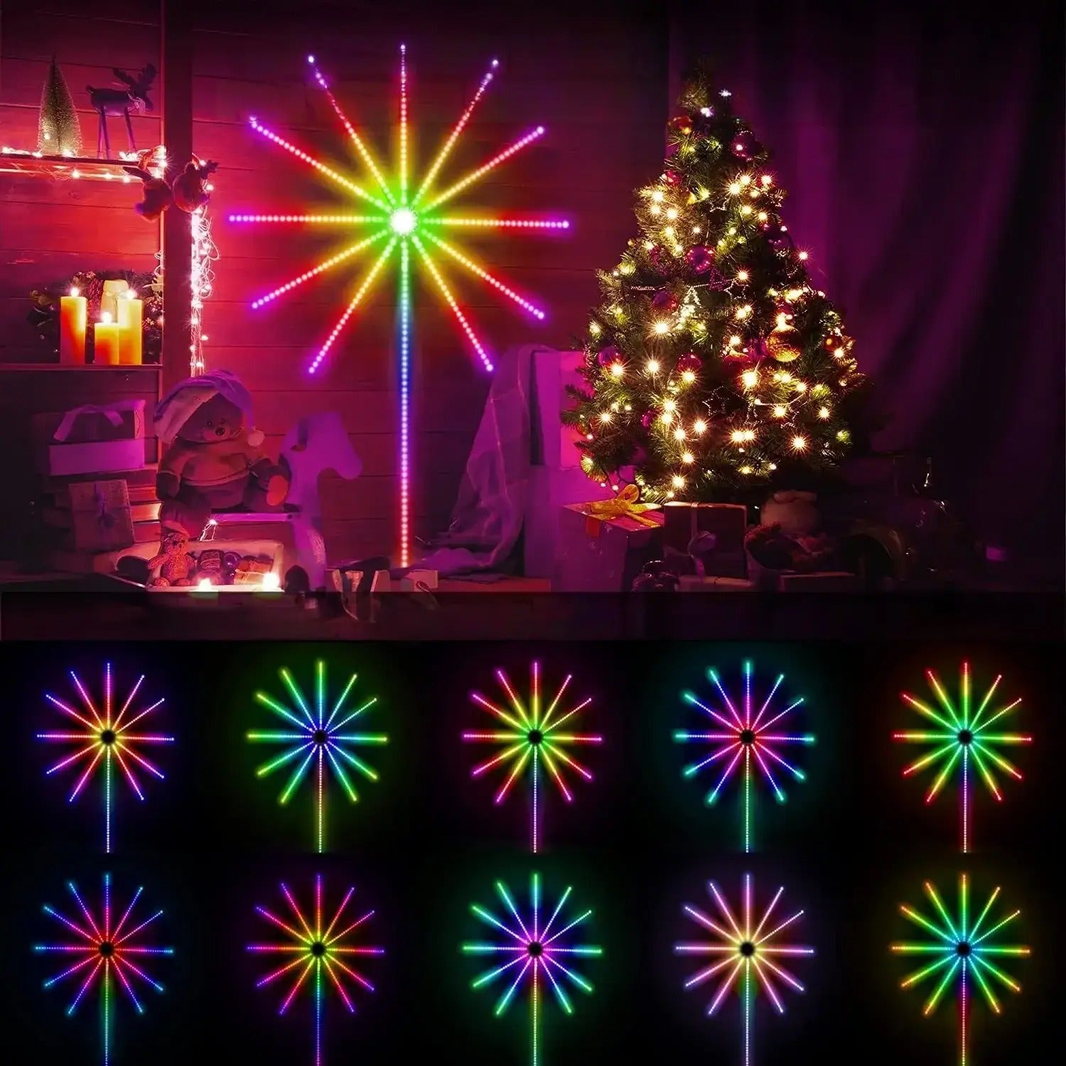 Nieuw jaar vuurwerk Bluetooth LED-Slingerlicht Strip | Slimme Afstandsbediening voor Feestelijke Verlichting voor Kerstvakantiedecoratie - FestStrip