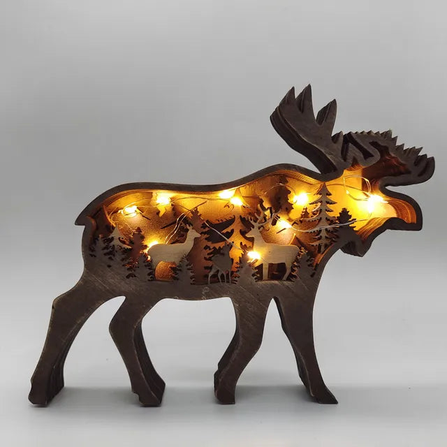 Nieuwe DIY Houten Eland Bruine Beer Decoratie Home Houten Bruine Beer Licht Ambacht Ornament Decor Kerstmis Gift Craft - Selik