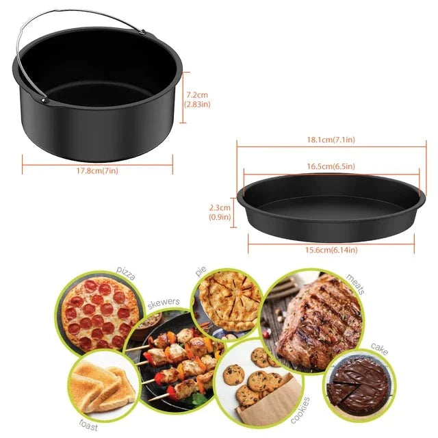 FryEasy | Airfryer Accessoire Set | Duurzame Pizza Pan en Baking Cake Barrel | Bakgemak