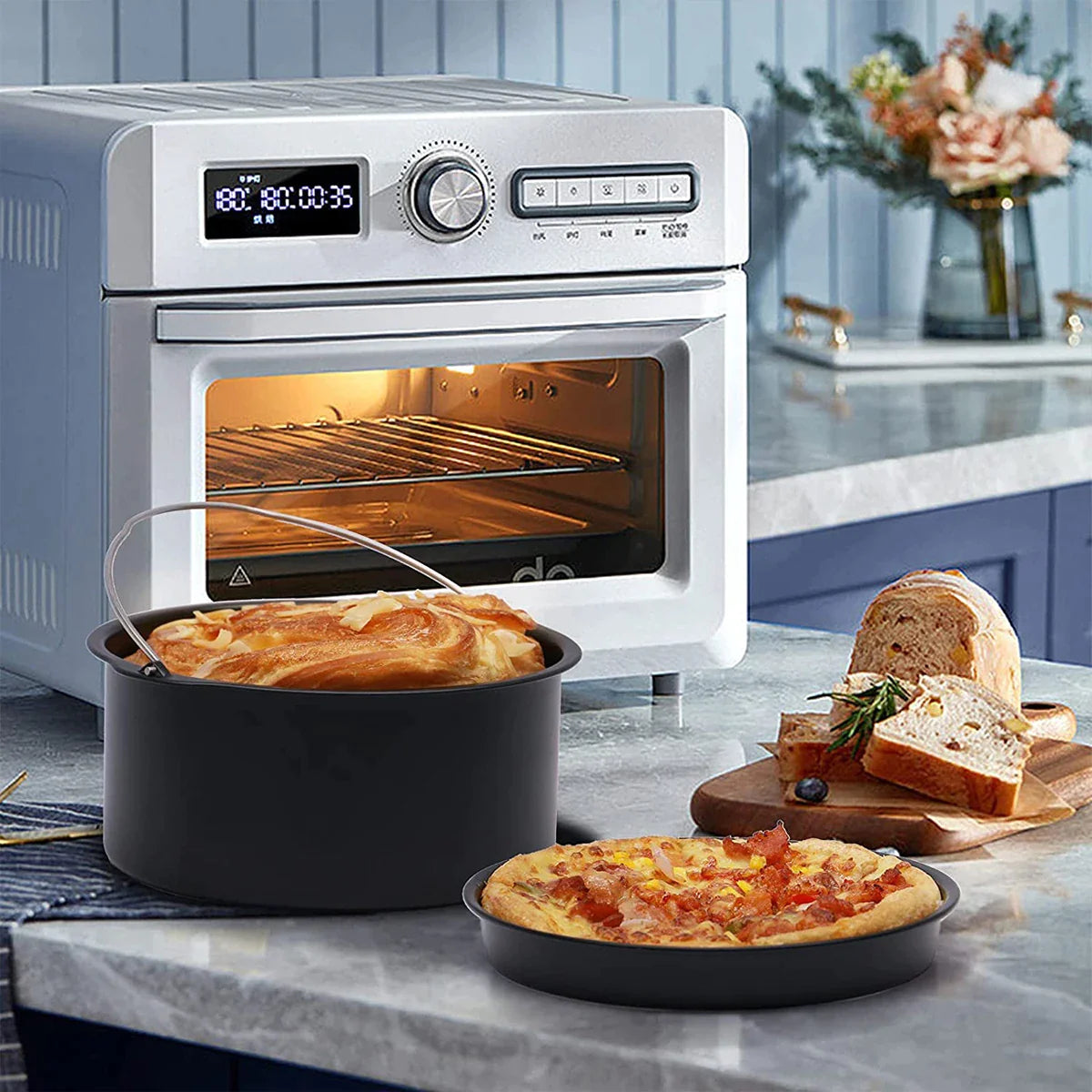 FryEasy | Airfryer Accessoire Set | Duurzame Pizza Pan en Baking Cake Barrel | Bakgemak