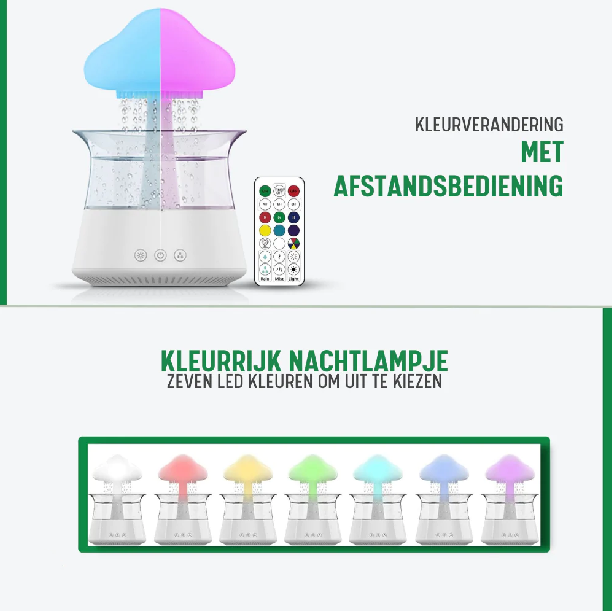 Verdo 4-in-1 Regendruppel Humidifier | Aroma diffuser + Essential Oil (Eucalyptus) + Afstandsbediening | White Noise Machine | Slaaptrainer