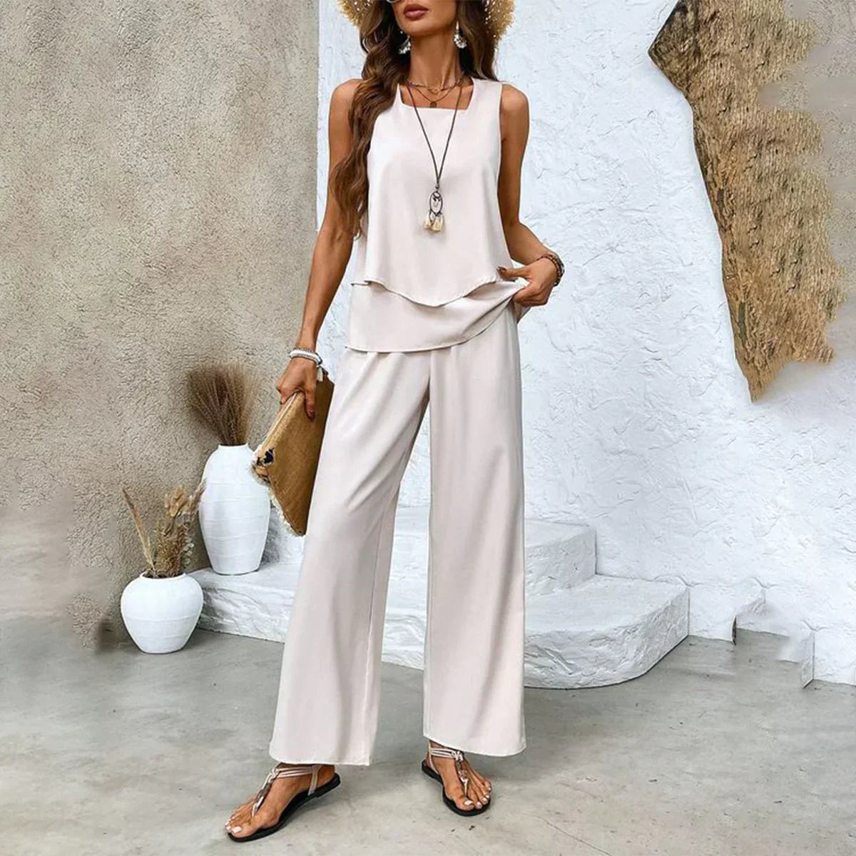 Dames Lente & Zomer Ademende Twee-delige Set [Mouwloze Top + Broek] - Dilvine