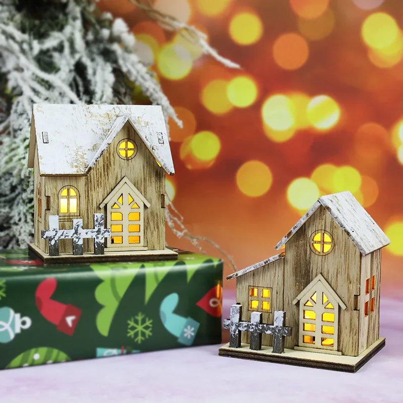 Kerst LED Houten Huis Licht | Sfeervolle Verlichte Kabine Decoratie voor Huis & DIY Kerstboom Ornamenten - GlowCabin