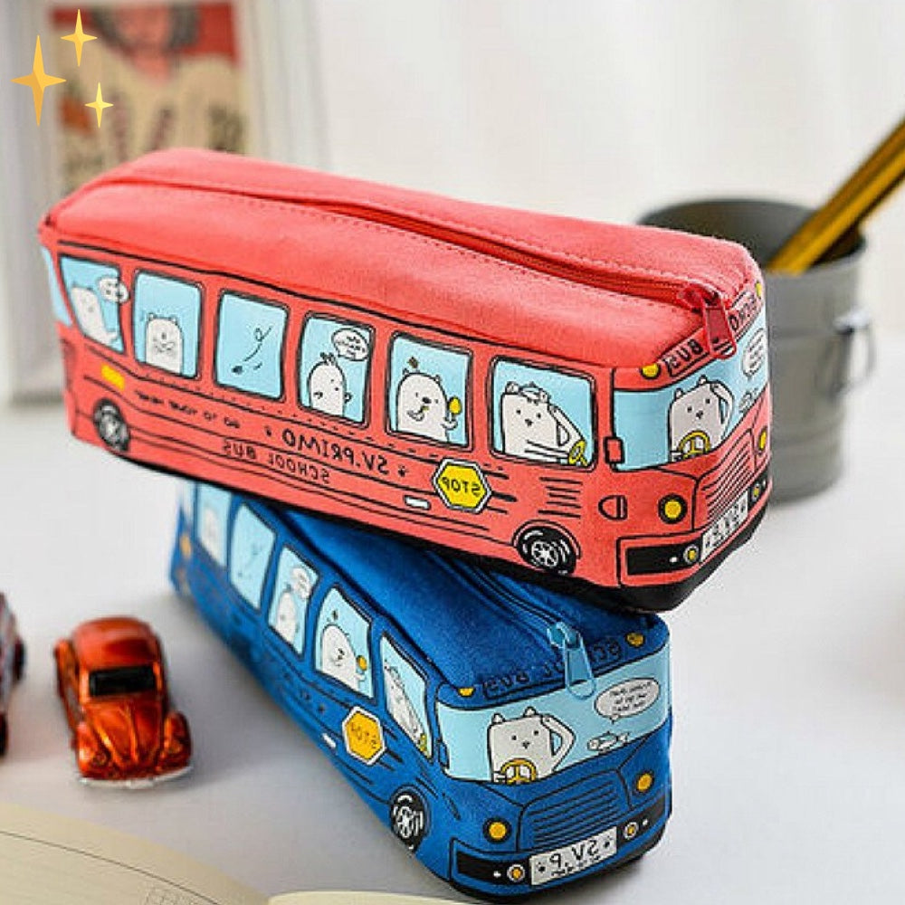 Etuis in Schattige Bus met Muisjes Designs | Pennen Potloden en Schoolspullen - BusCase