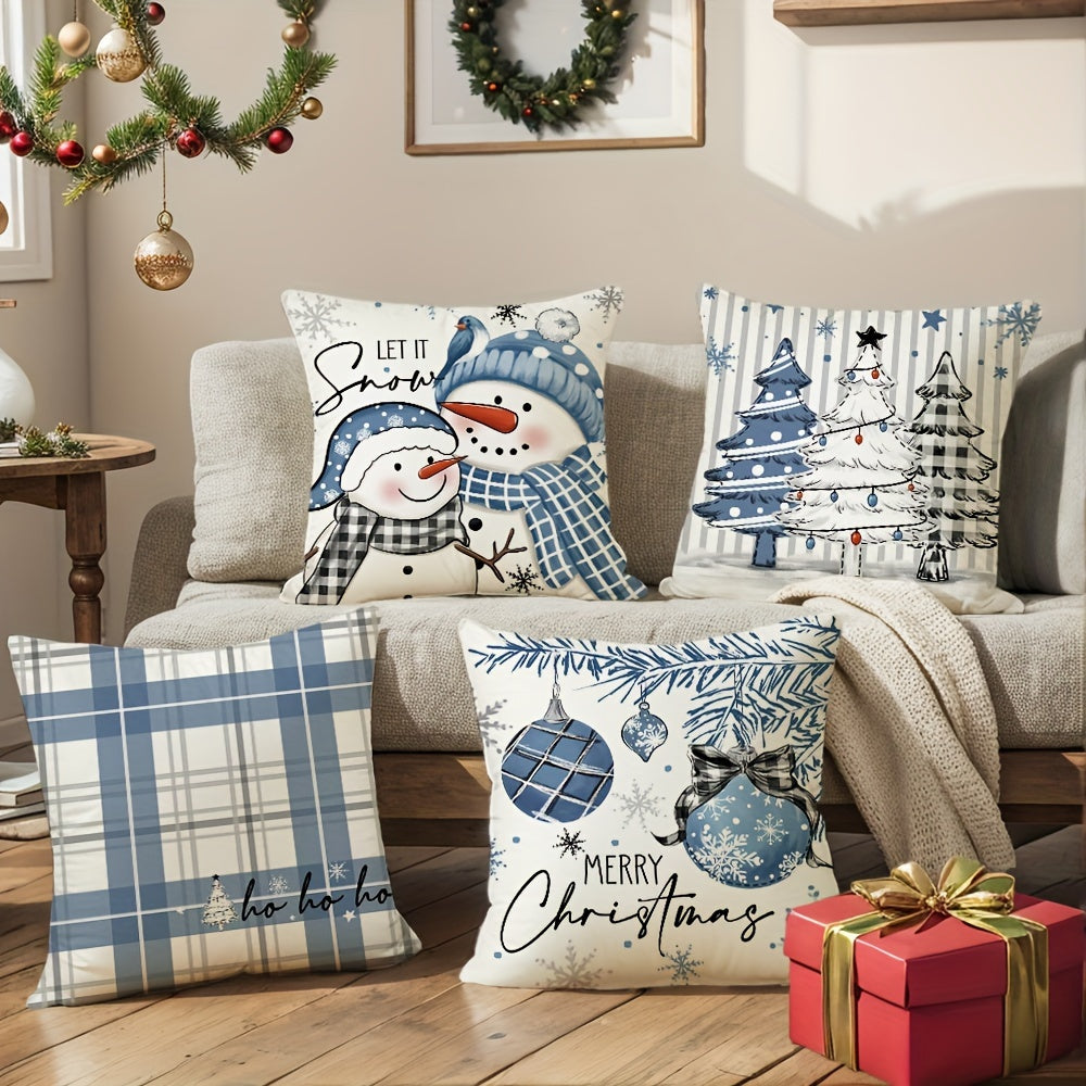 Feestelijke Kerst Kussenhoezen Set van 4 | Decoratieve Vakantie Kussenhoezen Voor Bank & Woondecoratie - Glenz