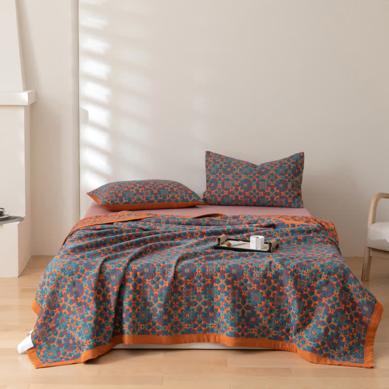 Ethnic | Orange & Blue Patroon Zeslaags Katoenen Quilt