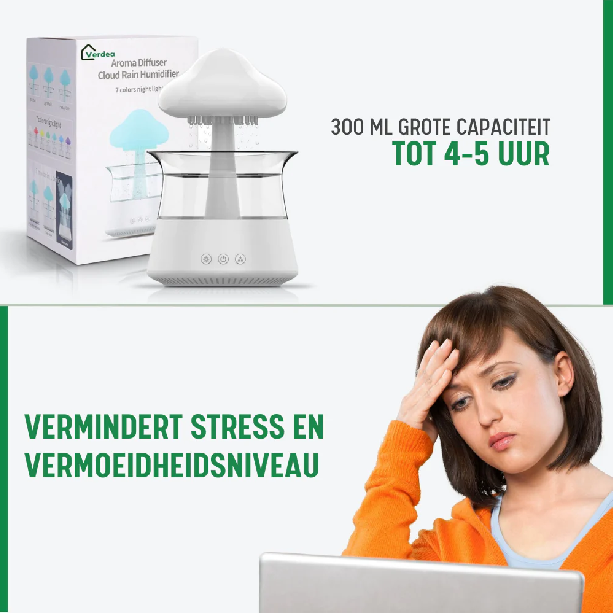 Verdo 4-in-1 Regendruppel Humidifier | Aroma diffuser + Essential Oil (Eucalyptus) + Afstandsbediening | White Noise Machine | Slaaptrainer