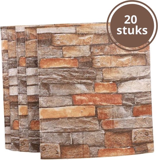 Walldec - Envigante 3D Plaktegels Muursticker Zelfklevende muur behang - 20 stuks - 35x38 cm