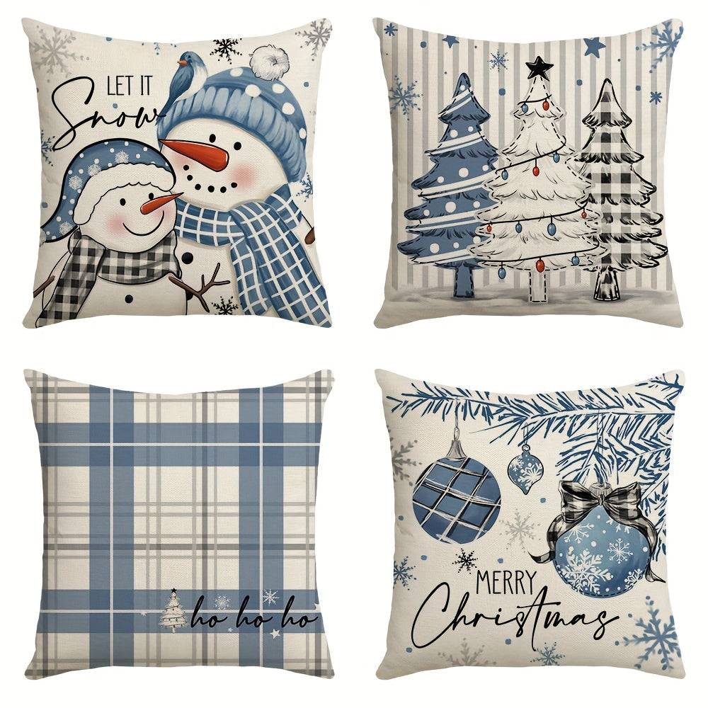 Feestelijke Kerst Kussenhoezen Set van 4 | Decoratieve Vakantie Kussenhoezen Voor Bank & Woondecoratie - Glenz