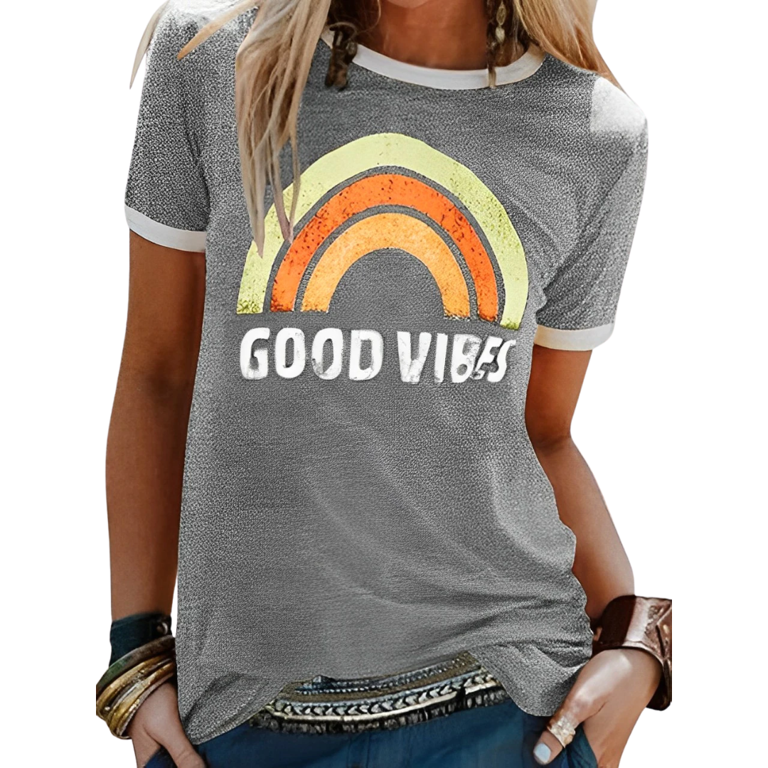 Goede Vibes Slanke Pasvorm Dames Shirt | Zacht Katoen met Inspirerende Afdrukken - Steff