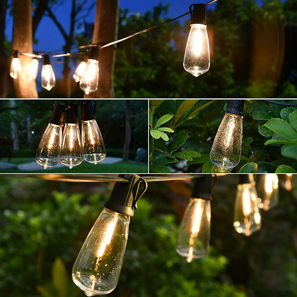 Zonne-Energie LED Gloeilamp Sfeerlampjes | IP65 Waterdichte Vintage Buitenkrans voor Kerstmis, Tuin, & Feest Decoratie - EdiBulb