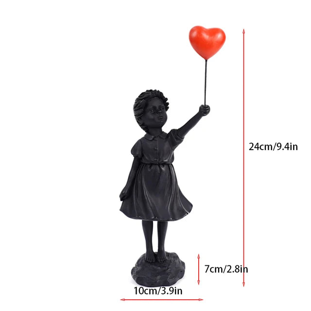 Beloved - Sculptuur van een meisje met een ballon in Banksy-stijl voor tafeldecoraties en creatieve woondecoraties