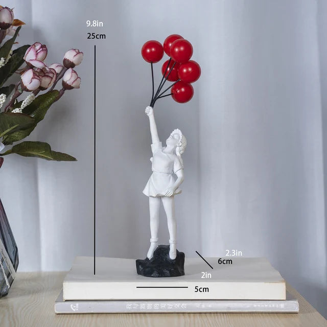 Beloved - Sculptuur van een meisje met een ballon in Banksy-stijl voor tafeldecoraties en creatieve woondecoraties