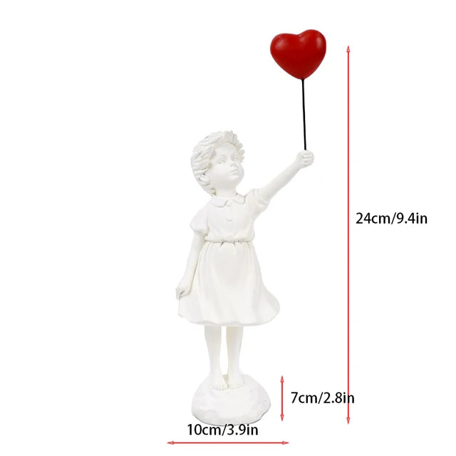 Beloved - Sculptuur van een meisje met een ballon in Banksy-stijl voor tafeldecoraties en creatieve woondecoraties