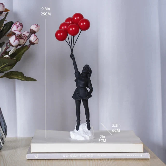 Beloved - Sculptuur van een meisje met een ballon in Banksy-stijl voor tafeldecoraties en creatieve woondecoraties