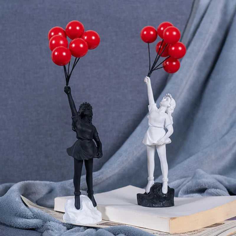 Beloved - Sculptuur van een meisje met een ballon in Banksy-stijl voor tafeldecoraties en creatieve woondecoraties