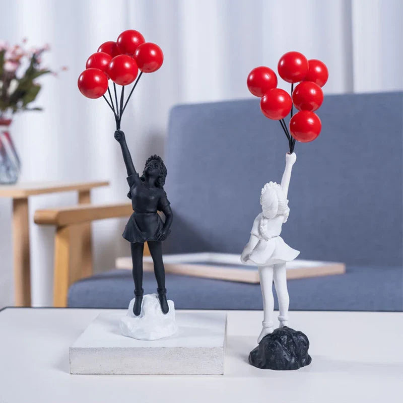 Beloved - Sculptuur van een meisje met een ballon in Banksy-stijl voor tafeldecoraties en creatieve woondecoraties