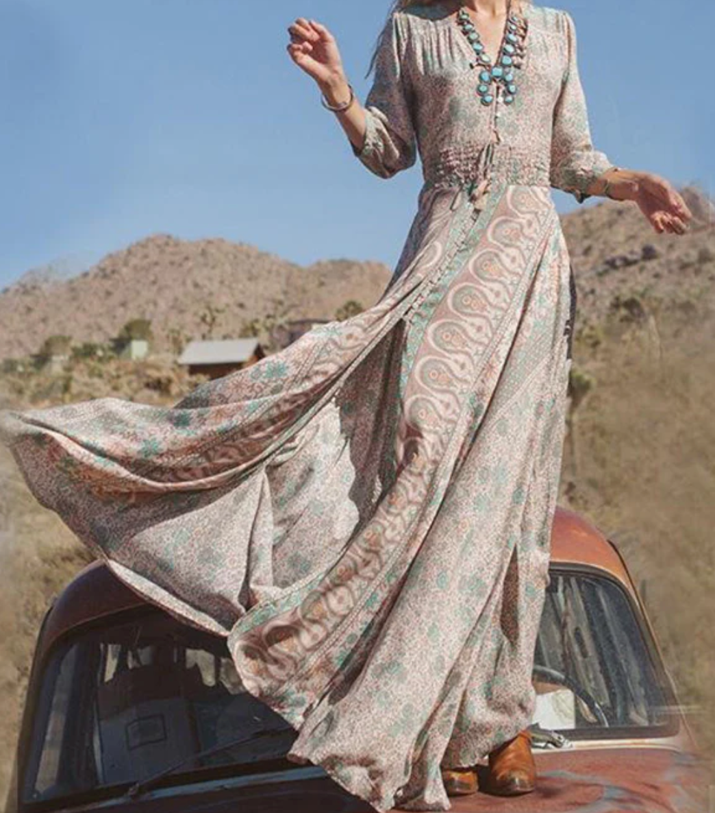 Vintage Boho Maxi-jurk met Slit | Elegante en Ademende Zomerstijl - Ulana