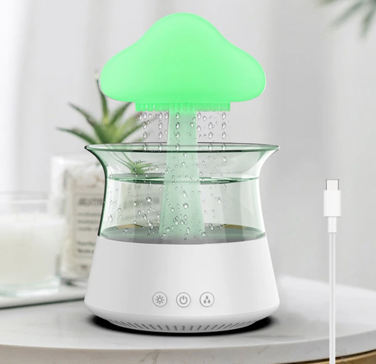 Verdo 4-in-1 Regendruppel Humidifier | Aroma diffuser + Essential Oil (Eucalyptus) + Afstandsbediening | White Noise Machine | Slaaptrainer