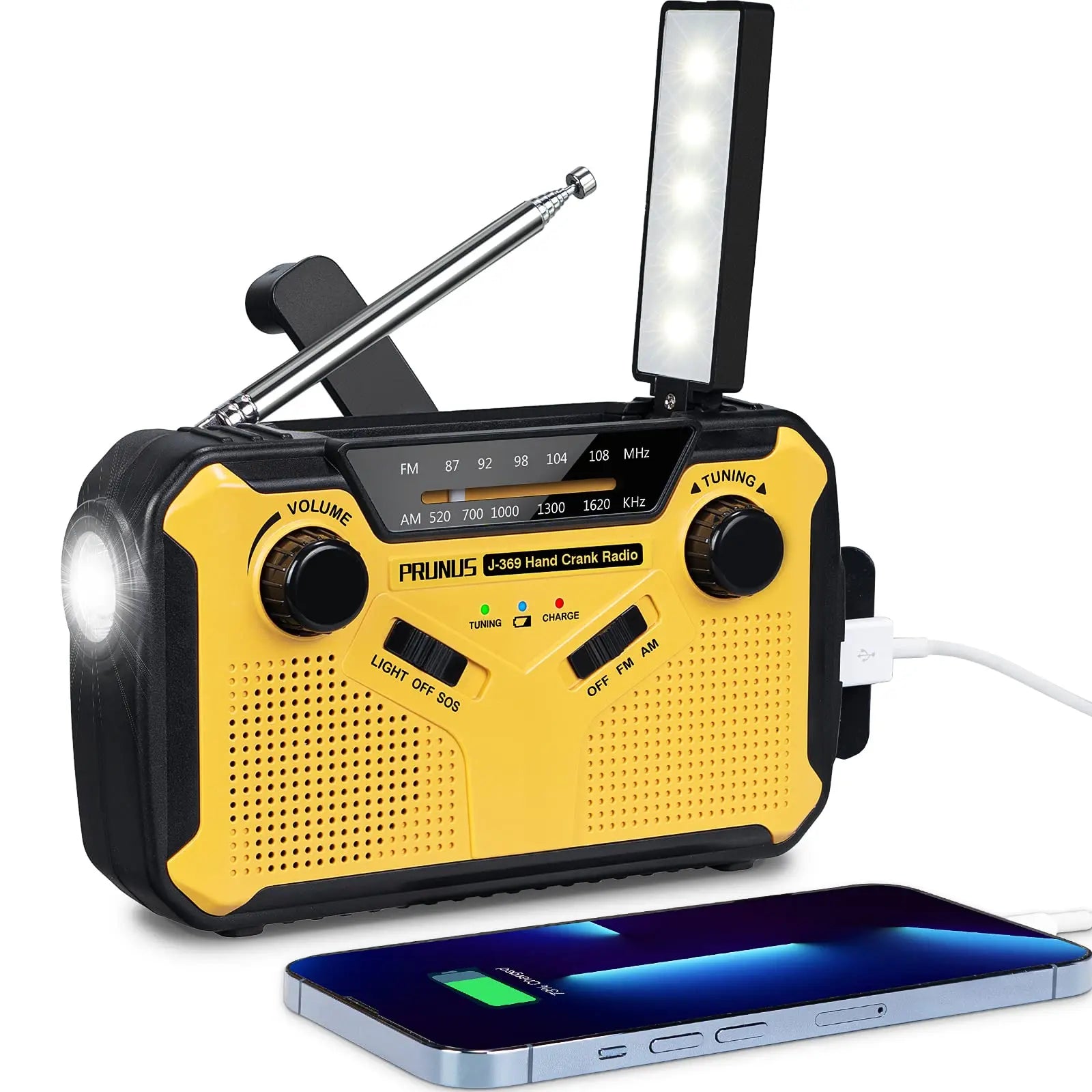 PowerRadio | Noodradio AM/FM Draagbare Radio Zonnelamp Handzwengel USB AA Oplaadbare Zaklamp Leeslamp SOS Alarm voor Noodsituaties