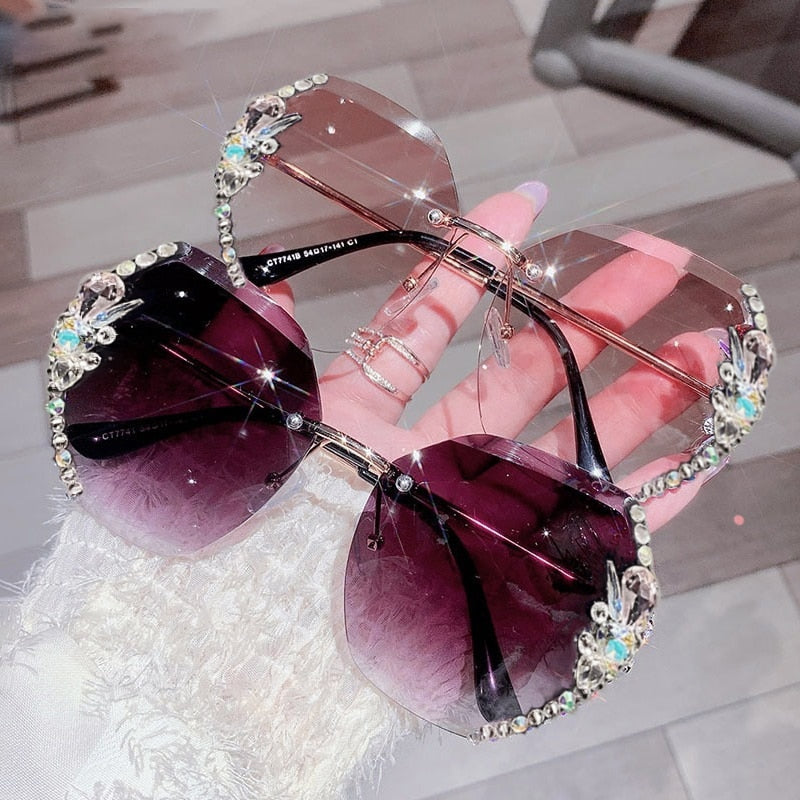 Randloze Gradient Lens Rhinestone Zonnebril - Rosas