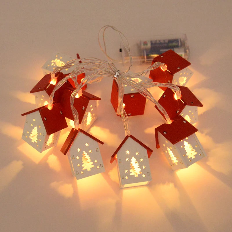 Boom opknoping ornament kerstversiering | houten huis LED String kerst licht - Navidad