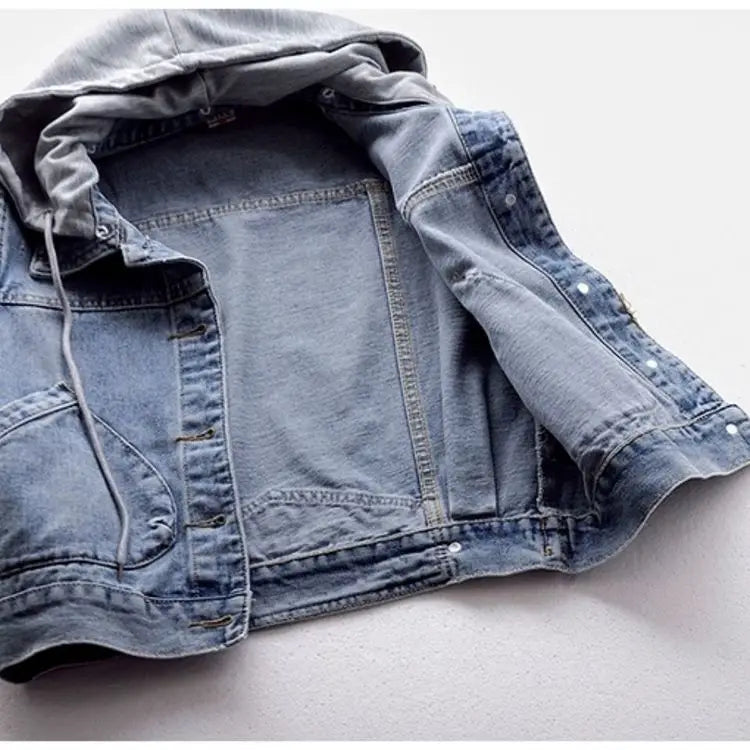 Denim Vest met Capuchon en Borstzakken - Lavi