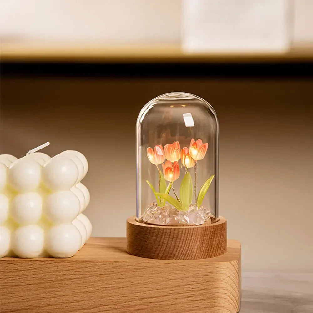 Handgemaakte Tulpen Nachtlamp met Delicate Glazen Deksel | Elegante Sfeerverlichting - TulipGlass