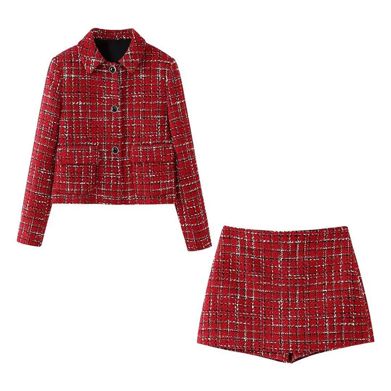 Tweed Jasje en Mini Rok Set voor Dames | Chic Tweed Tweedelige Kleding - Henovera