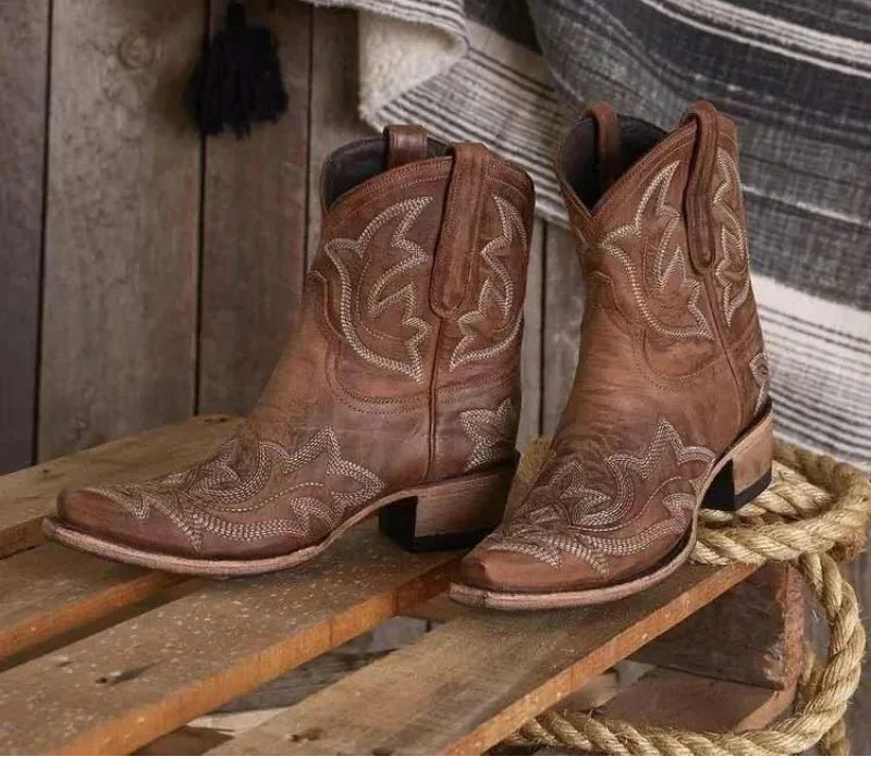 Dames Geborduurde PU Leren Hoge Hakken Cowboylaarzen | Trendy Westerse Stijl met Slangenpatroon - Harinne