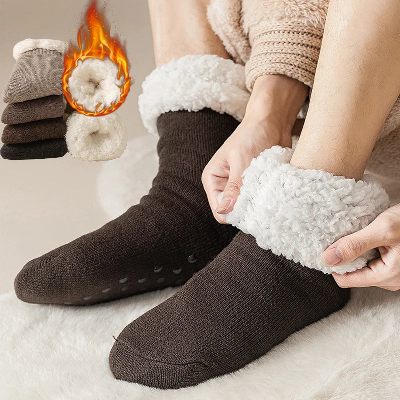 Winter Kerstmis Pluche Mannen Sokken | Comfy Warme Midden Buis Sok | Warme Verdikte Pluche Gevoerde Pantoffel Sokken - Bennett