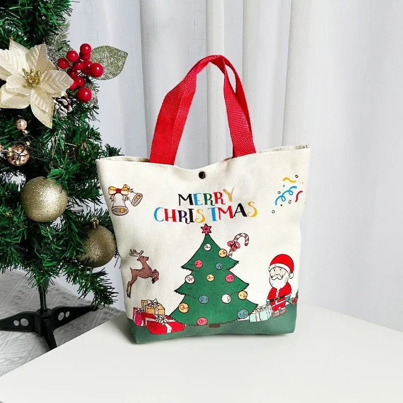 Vrolijke Cartoon Kerstman Cadeautas | Handheld Canvas Kerstdecor voor Blije Feestdagen - Carryall