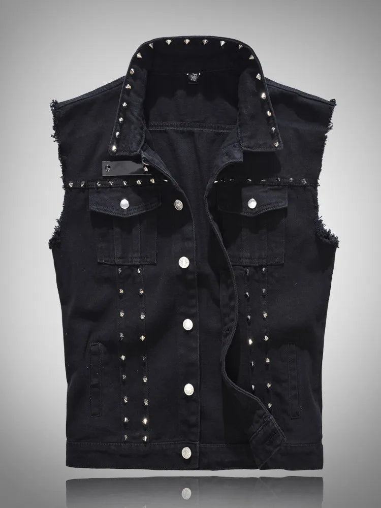 Slim Fit Mouwloos Denim Vest voor Mannen | Studded Design voor een Gedurfde, Punk Touch - Taro