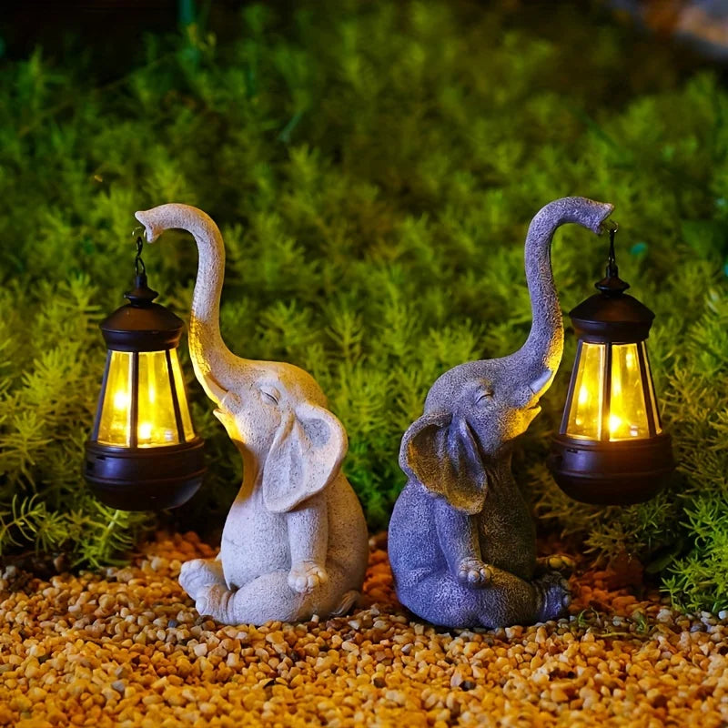 Olifant met zonnelantaarns tuinbeeldhouwwerk ornament - Ephant