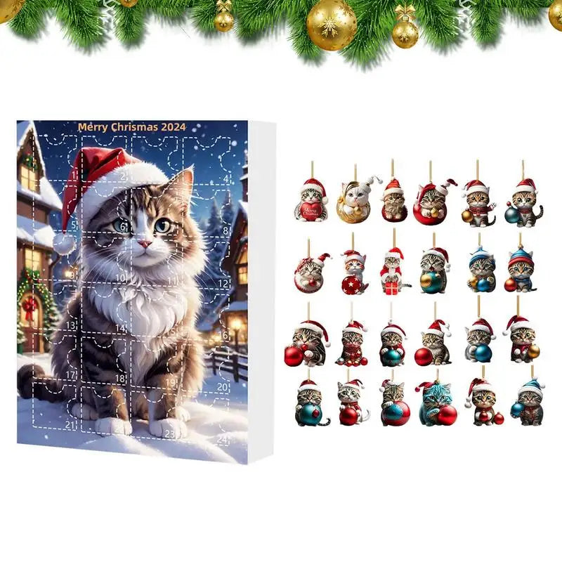 Schattige kat Kerst Adventskalender | Aftelkalender kat  | Grappige muurdecoratie voor kerstfeest - Kander