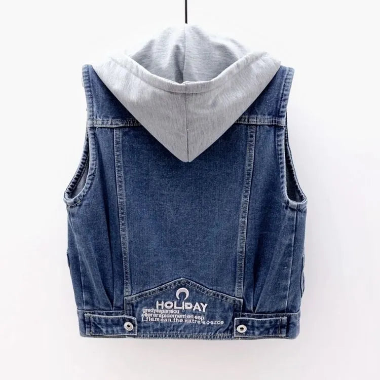 Denim Vest met Capuchon en Borstzakken - Lavi