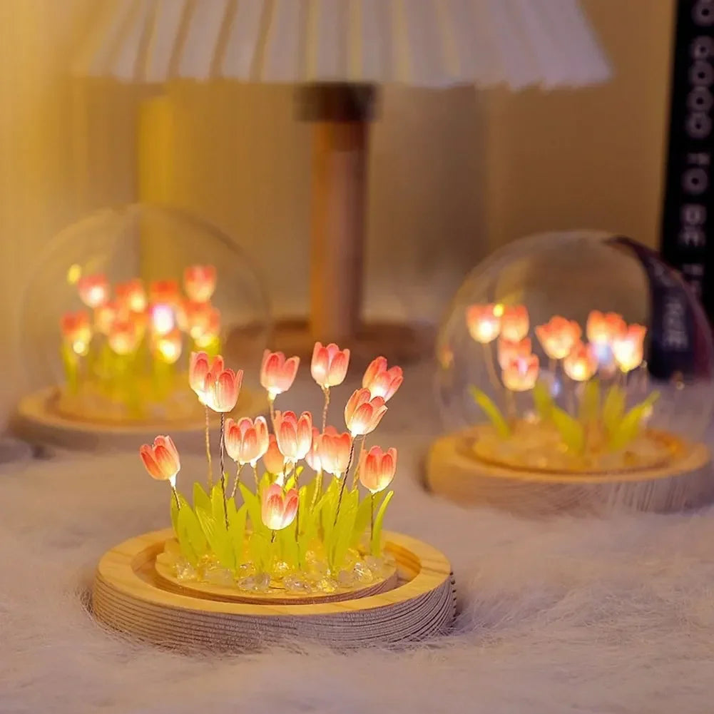 Handgemaakte Tulpen Nachtlamp met Delicate Glazen Deksel | Elegante Sfeerverlichting - TulipGlass