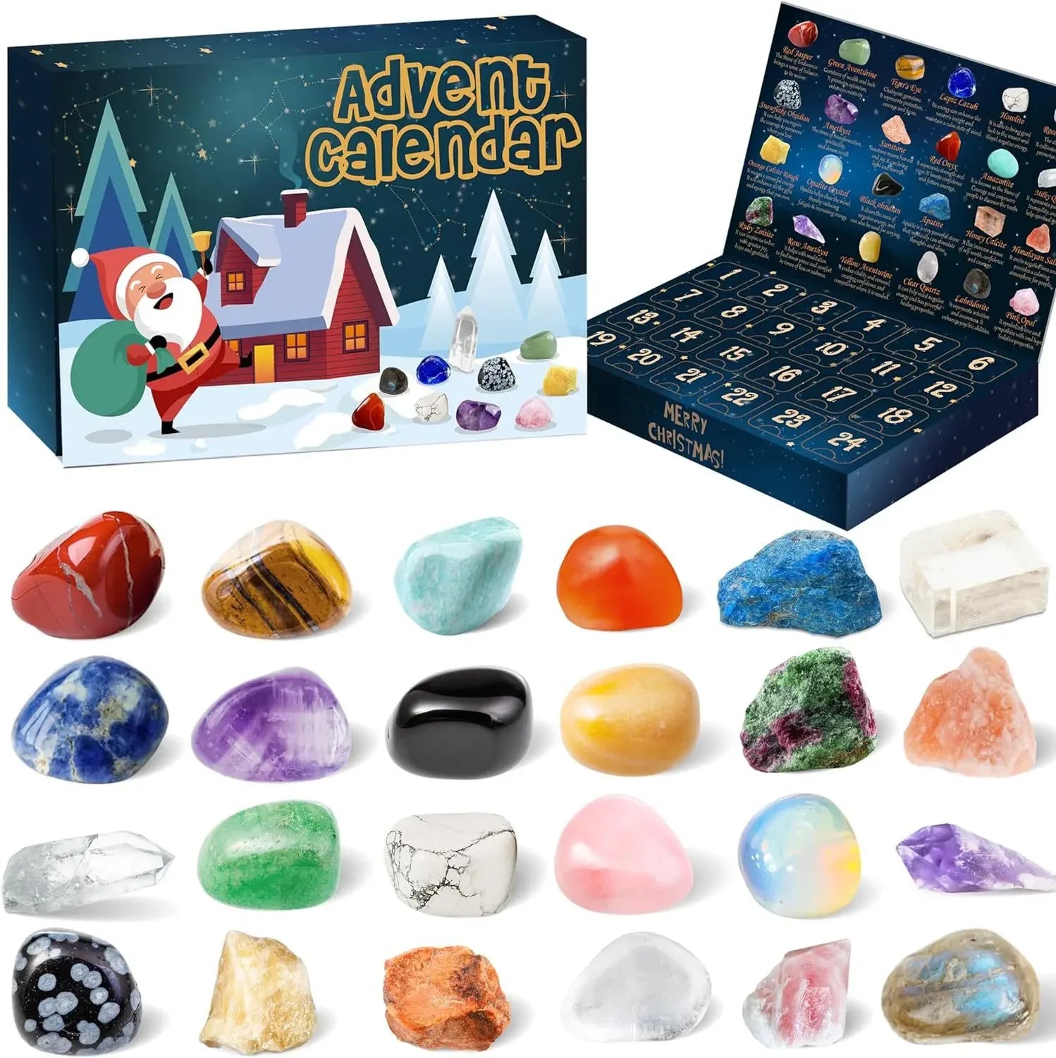 Advent Kalender met edelsteen collectie voor kinderen | Fonkelende stenen voor kerstplezier | Kerst Kristal Advent Kalender - Calend