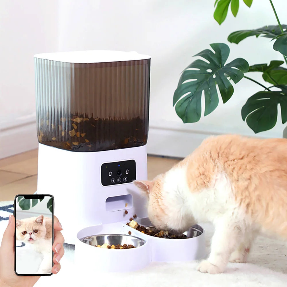 Slimme Automatische Kat- & Hondenvoeder met Camera | 5L Dubbele Kom Video Feeder met Spraakrecorder & App-bediening - Sadia