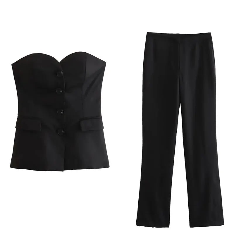 Elegante Off-Shoulder Tube Top & Rechte Broek Set voor Dames | Chique Twee-Delige Outfit -  Jobine