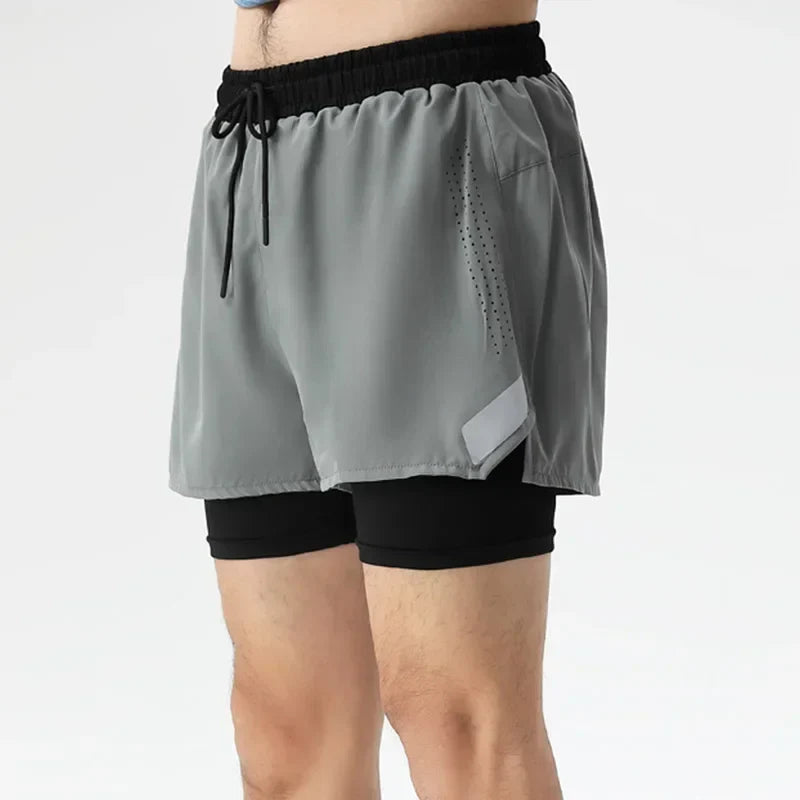 2-in-1 Heren Dubbele Sweatshorts | Wandelen, Marathon & Atletiek met Zak - Medis