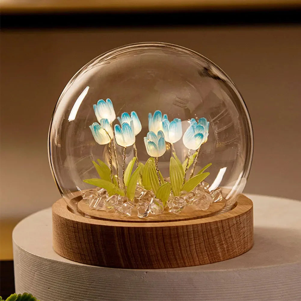 Handgemaakte Tulpen Nachtlamp met Delicate Glazen Deksel | Elegante Sfeerverlichting - TulipGlass